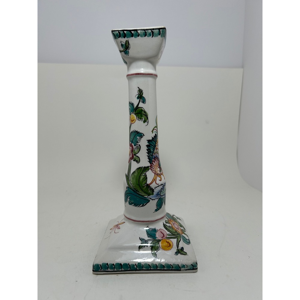 Agueda Portugal Hand Painted Ceramic Candlestick Rooster Floral Irene Signed